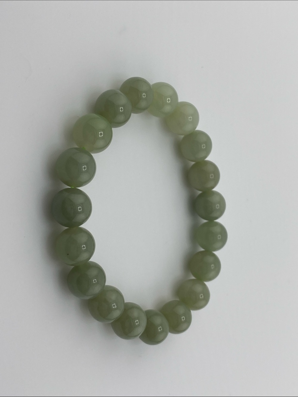 Authentic Hetian Jade Polished Beaded Bracelet - High Luster Pale Green - Picture 2 of 5